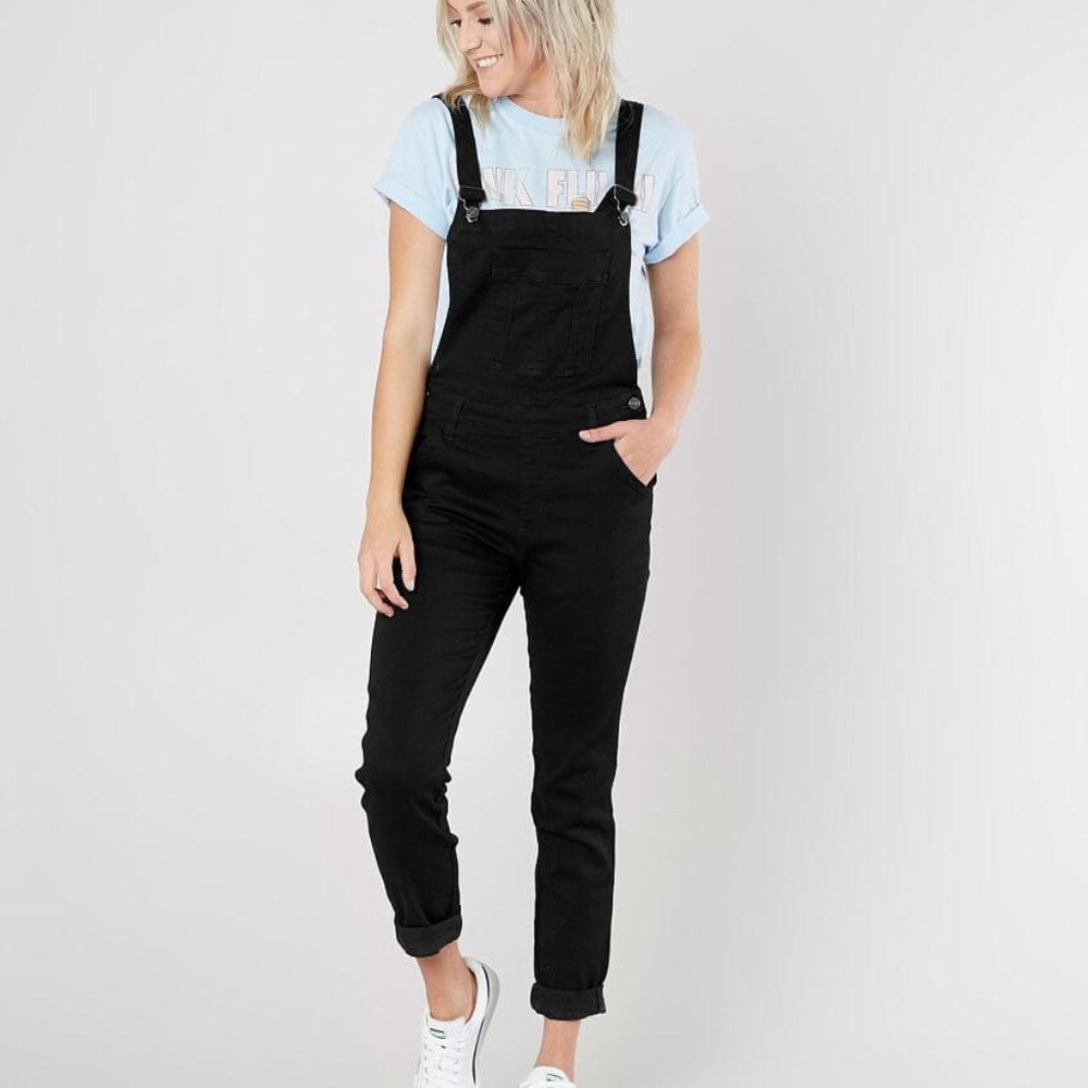 Kancan Black Mid-Rise Stretch Cuffed Overalls
